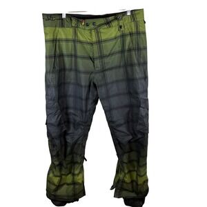 Burton The White Collection Mens XL Snowboard Pants Green Plaid Ombre Cargo